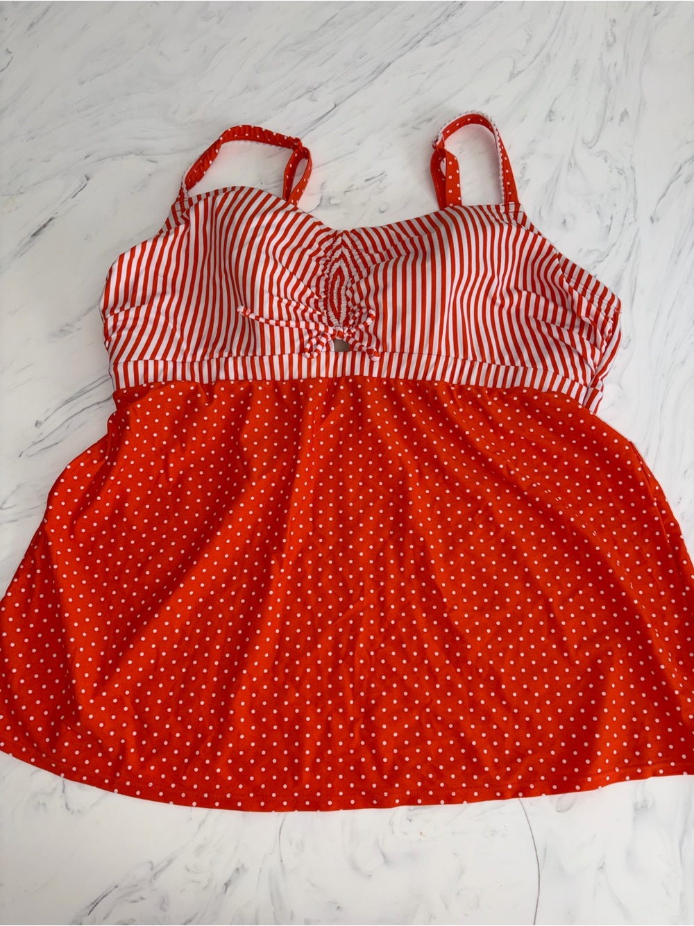 Cacique swim lane bryant orange Polka dot stripe tankini top bathing suit 16